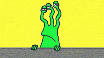 a cartoon of a green monster with three eyes holding a mug of beer