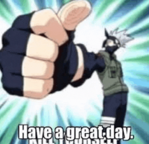 a cartoon character is giving a thumbs up and says `` have a great day . ''