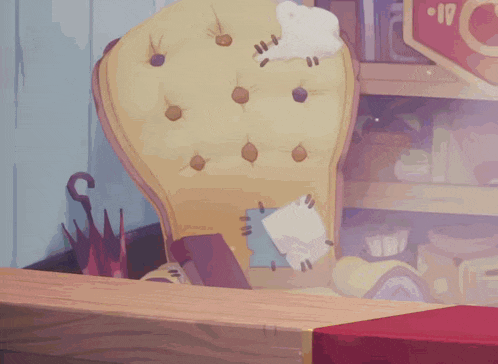a cartoon drawing of a chair with a sign that says ' a ' on it