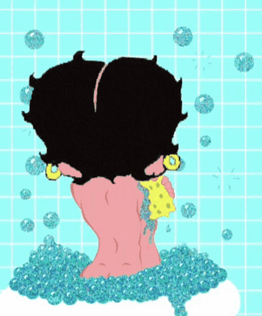 betty boop is taking a bath in a tub filled with bubbles
