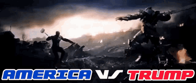 a poster that says america vs trump with a picture of a man holding a hammer
