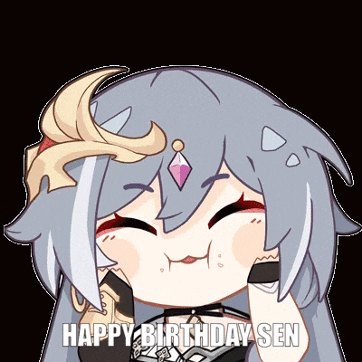 a cartoon drawing of a girl with the words happy birthday sen on it