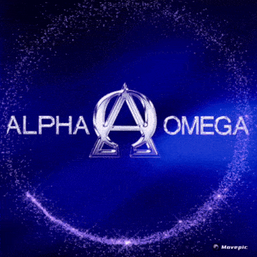 a blue background with the words alpha and omega