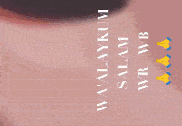 a close up of a person 's face with the words wa ' alaykum salam wr wb on the bottom