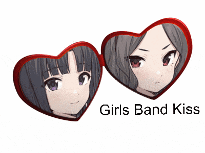 a pair of heart shaped sunglasses with a girl 's face on them and the words girls band kiss below them