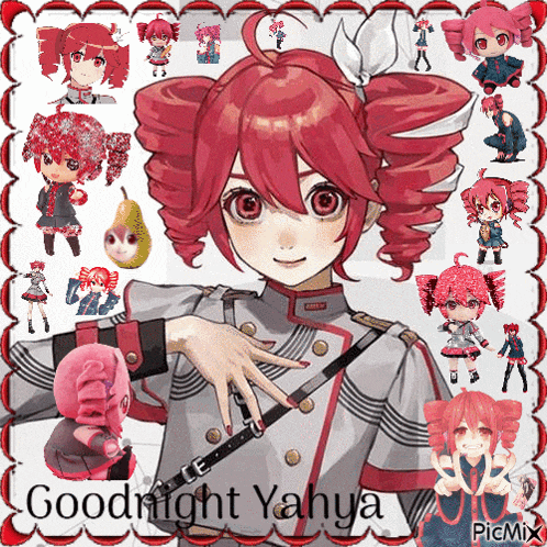 a picture of a girl with red hair and the words goodnight yahya on the bottom