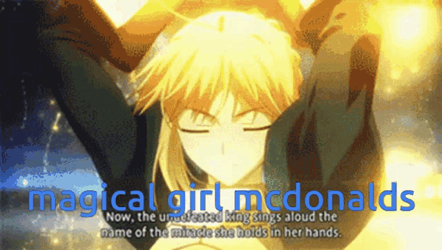 a picture of a girl with the words " magical girl mcdonalds " on the bottom