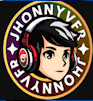 a cartoon character wearing headphones is in a circle with the name johnny ver written on it .