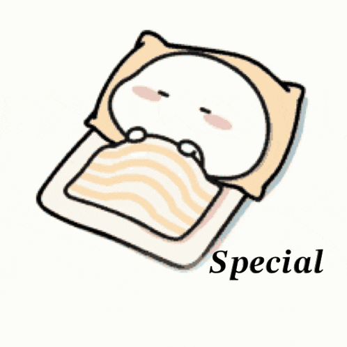 a cartoon drawing of a person laying on a bed with the words special below it
