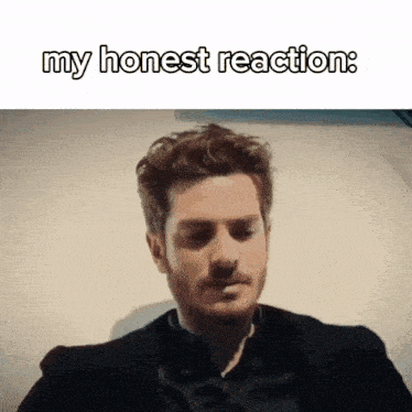 a man with a beard is laying down with the words my honest reaction below him
