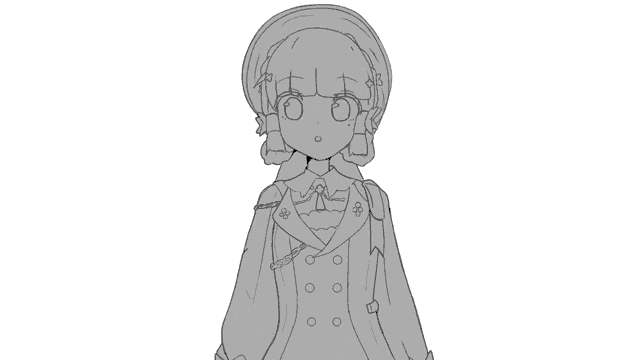 a black and white drawing of a girl with a hat on her head