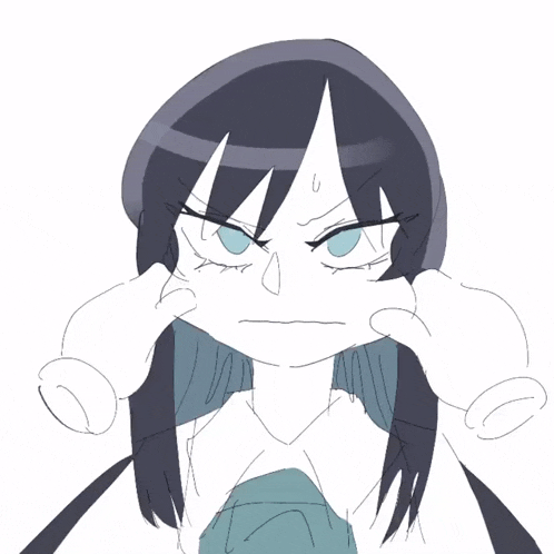 a drawing of a girl with long black hair and blue eyes