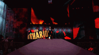 a wrestler is walking down a stage with the word itachi on it