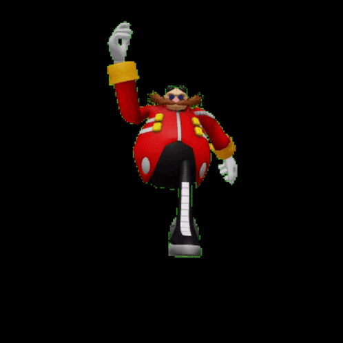 a cartoon character in a red and yellow outfit is riding a bike