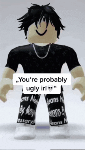 a picture of a roblox character that says you 're probably ugly irl on it