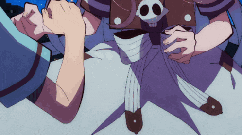 a couple of anime characters are holding hands