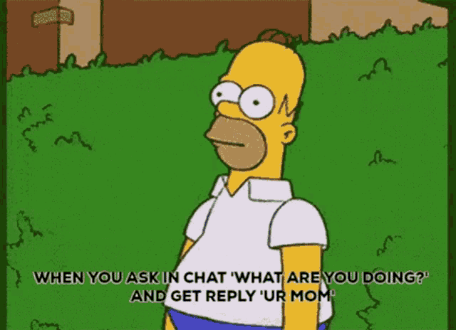 a cartoon of homer simpson saying " when you ask in chat "