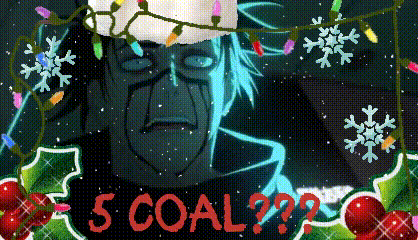 a pixel art of a man wearing a santa hat with the words 5 coal on the bottom