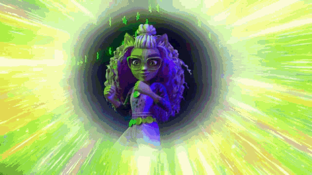 a glow in the dark monster high doll stands in a circle