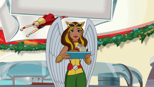 a cartoon drawing of a woman in a superhero costume
