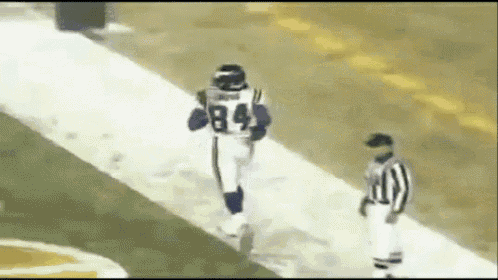 a football player with the number 84 on his jersey is running down the field
