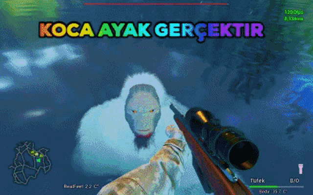 a screenshot of a video game with the words koca ayak gerçektir on the top left