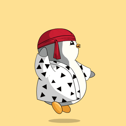 a couple of penguins standing next to each other one with an afro
