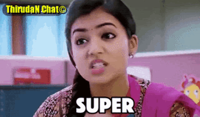 a woman is making a funny face and says super
