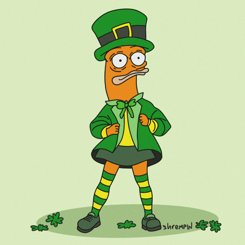 a cartoon of a leprechaun with the name shrempin on the bottom right