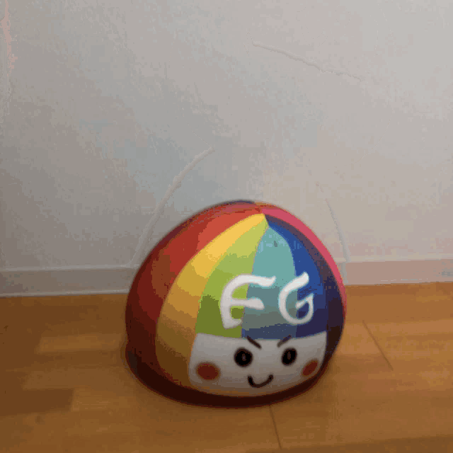 a colorful ball with a face and the letter fg written on it