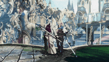 a couple of anime characters standing next to each other