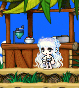 a pixel art of a girl with white hair standing in front of a wooden building