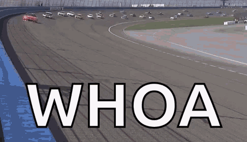 a race track with the word whoa on the bottom