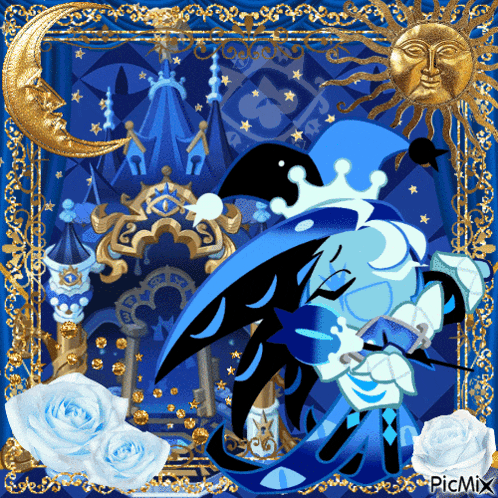 a picture of a jester with a crown and a sword has a picmix watermark on it