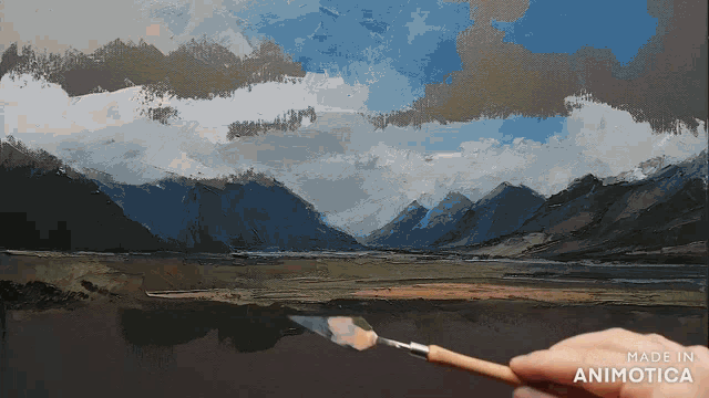 a person is painting a landscape with the words made in animotica below it