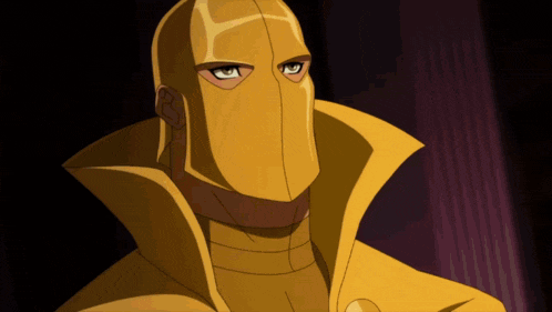 a cartoon character with a yellow cape and a mask on his face