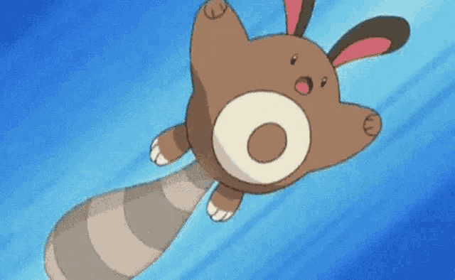 a cartoon rabbit is flying through the air with a tail coming out of it .