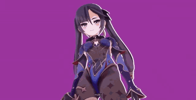 a purple background with a drawing of a person with the word milki on it