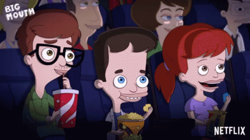 Big Mouth Watching Movie GIF - Big Mouth Watching Movie Popcorn GIFs