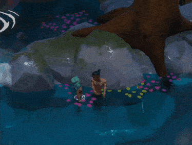 a person in a video game with a heart shaped speech bubble