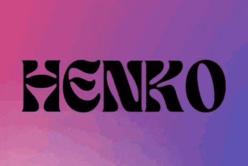 a pink and purple background with the word henko in black