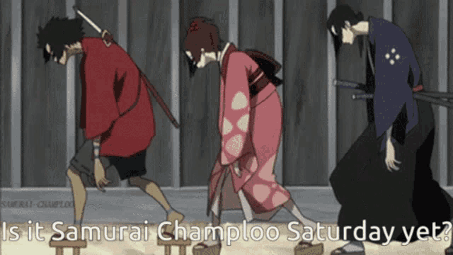 a samurai champloo saturday meme with a woman in a pink kimono