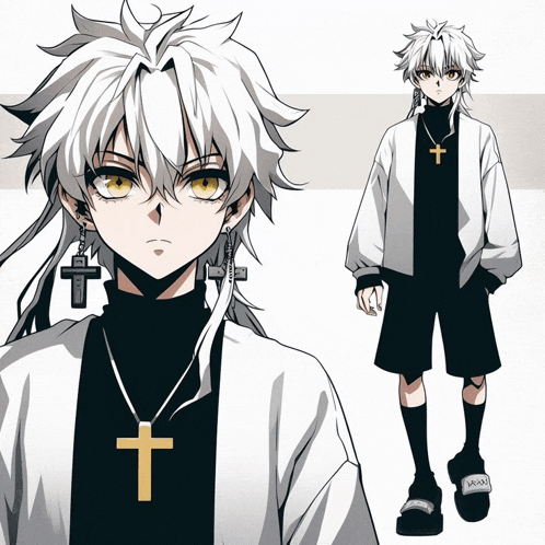 a drawing of a person with a cross necklace