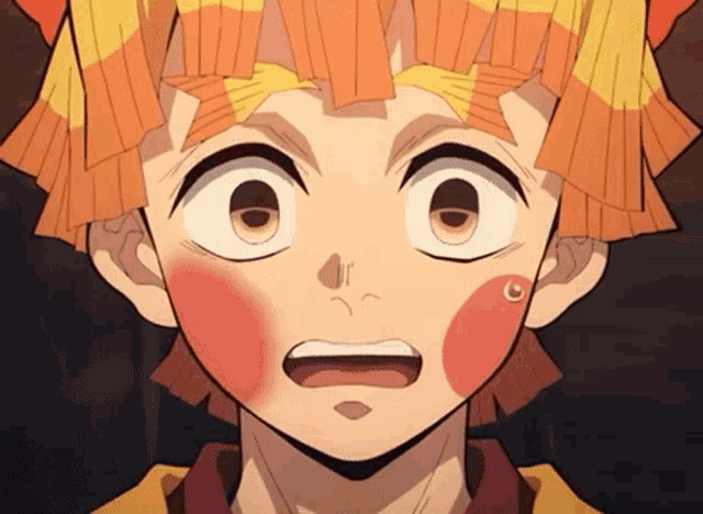 a close up of a anime character 's face with a red spot on his cheek