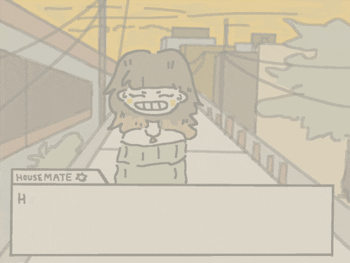 a drawing of a girl with the words " hey what should we eat "