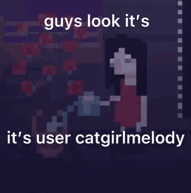 a pixel art of a woman watering flowers with the caption guys look it 's user catgirlmelody
