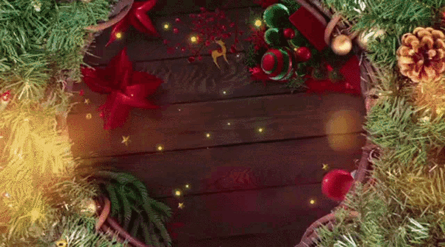 a christmas wreath on a wooden table