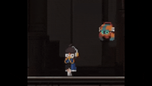 a pixel art character is talking to another pixel art character with a speech bubble that says you