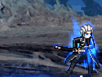 a pixel art drawing of a person holding a gun