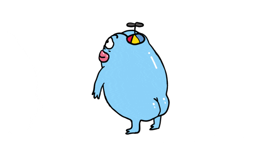a cartoon drawing of a blue blob with a red eye